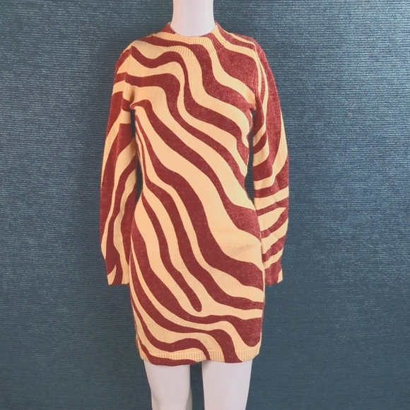 Zara Zebra Striped Jacquard Wool Blend Sweater Dress Perfect For Fall!! - Picture 2 of 16